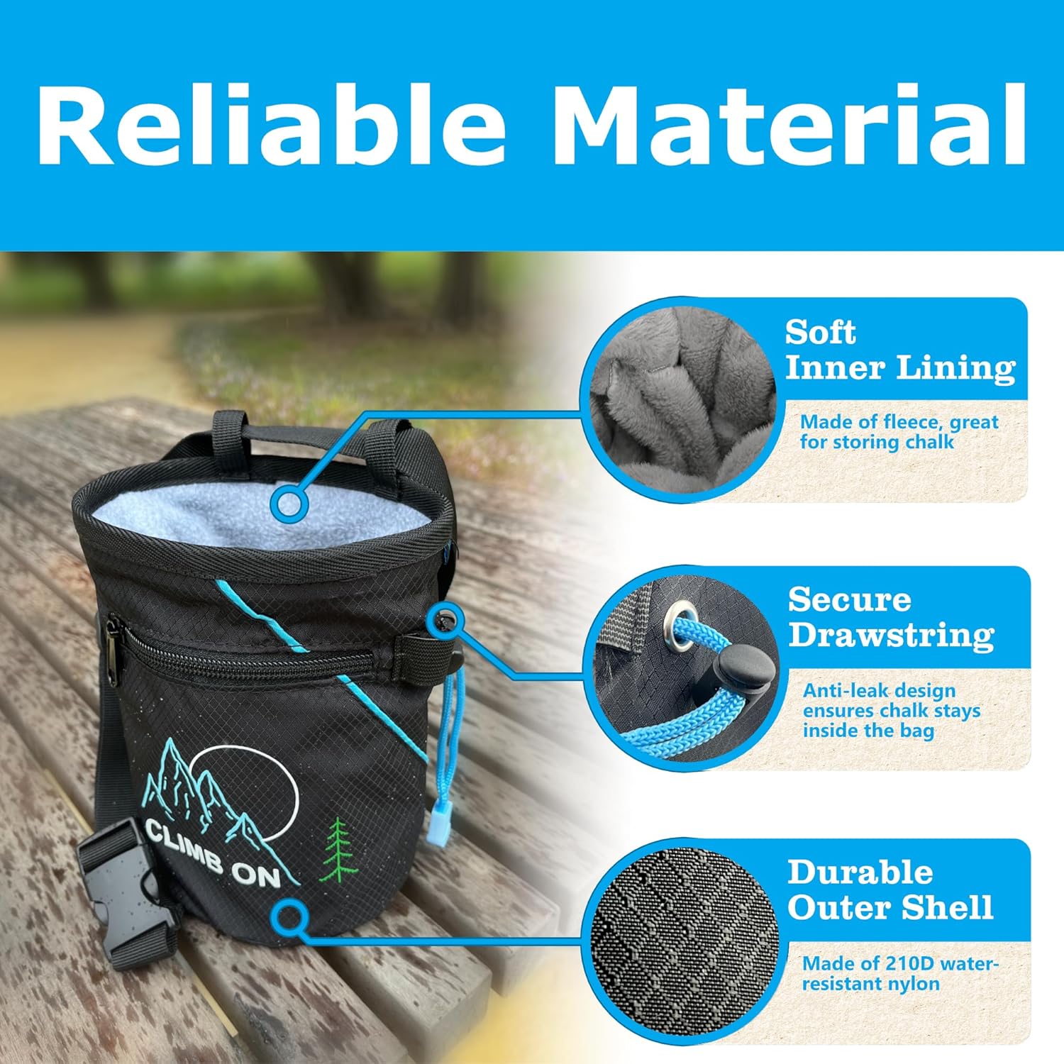 "Climb On" Standard Chalk Bag + Refillable Chalk Ball